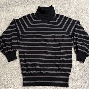 Express Black and Silver Striped Turtleneck Sweater